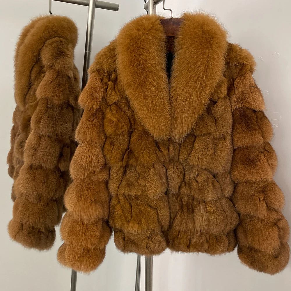 MENINA 2025 Winter Jacket Women Real Fox Fur Coat  Natural Fox Fur Collar Outerwear Thick Warm Sleeve Fashion Streetwear