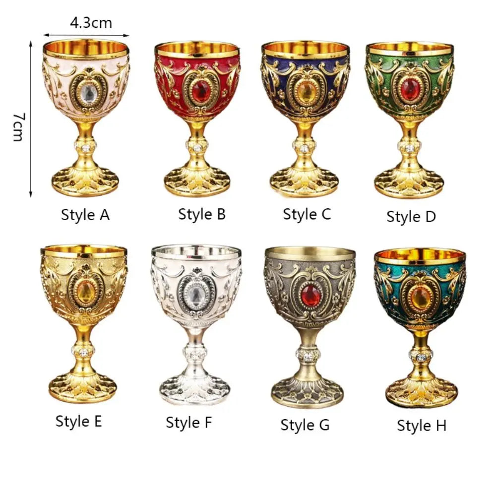 Drink Cup Embossed Vintage Metal Wine Cup Diamond-encrusted Anti-break Wine Glasses European Style Chalice Communion