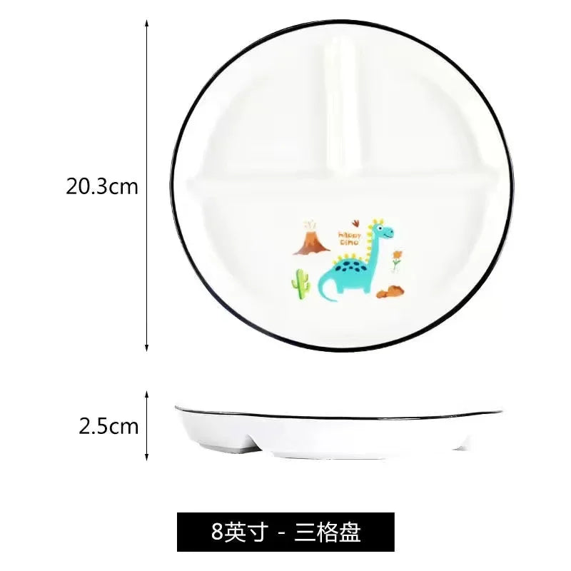 Ceramic Plate Cartoon Fat-reducing Sub-plate, Sub-plate, Household Dish Plate, Three-plate Breakfast Plate, Tableware Gift Set