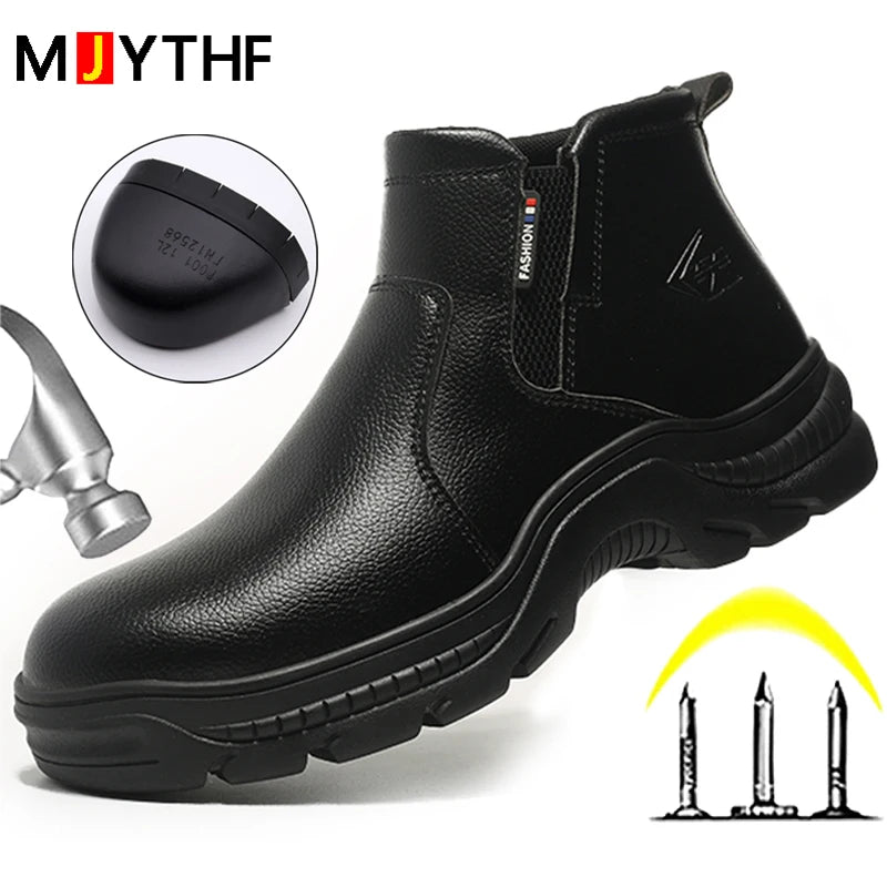 2025 Quality Leather Boots Men Safety Shoes Waterproof Work Boots Safety Steel Toe Shoes Men Puncture-Proof Indestructible Shoes