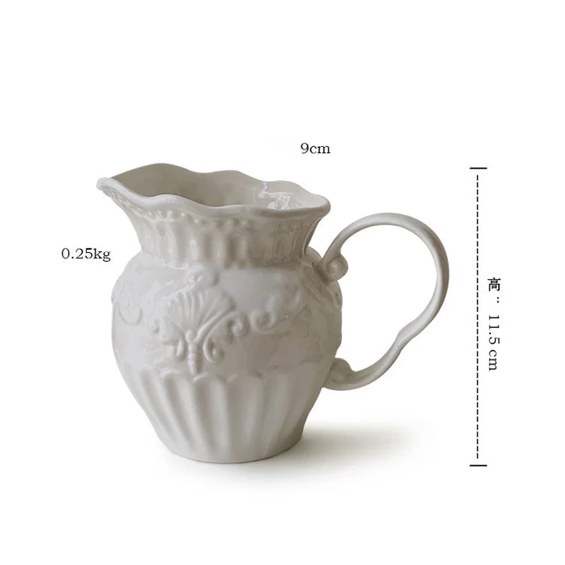 Fashion Retro Relief Ceramic Vase Living Room Desktop Decoration White Milk Pot Vase Home Decoration
