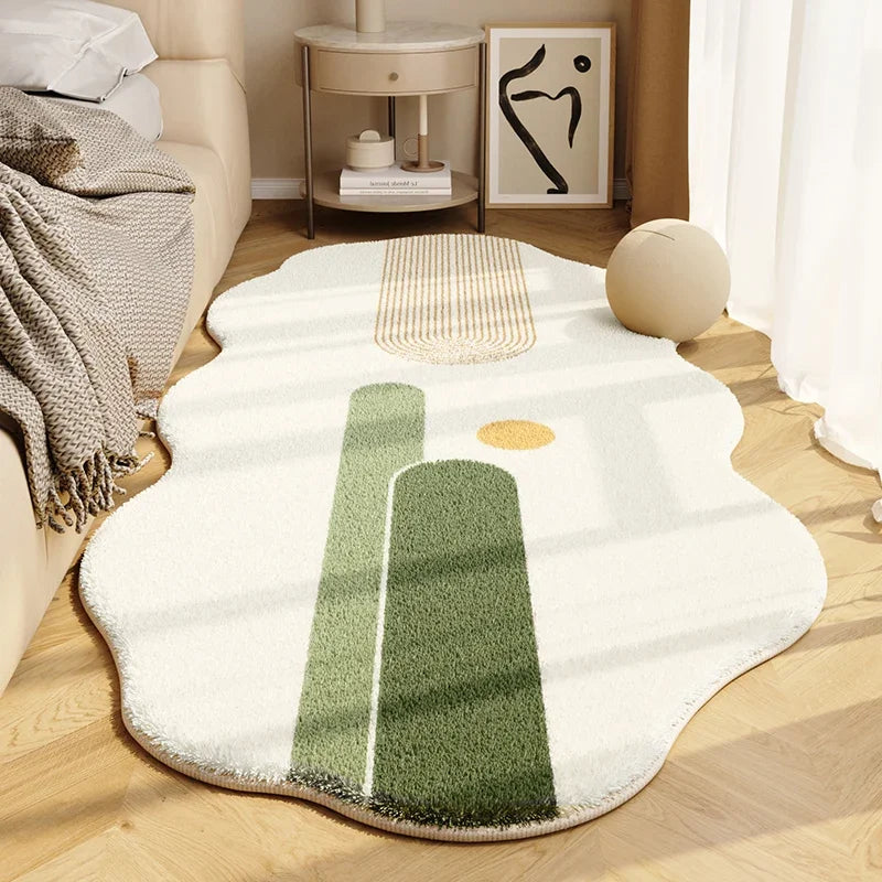 Cream Style Special-shaped Bedside Carpet Line Color Block Geometric Carpets Irregular Decorative Rug Comfortable Bedroom Rugs