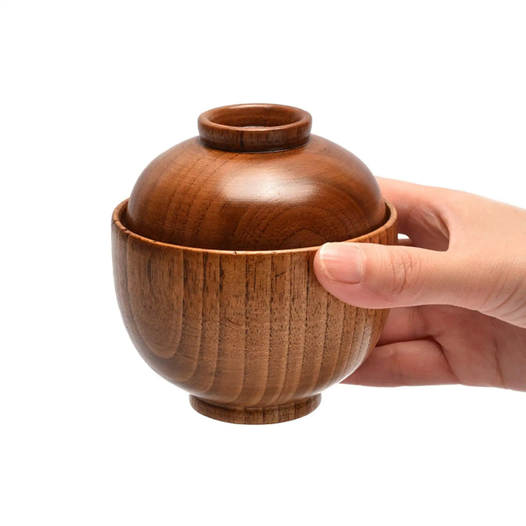 Wooden Bowl with Lid Baby Children Household Food Storage Serving Bowls Kitchen Salad Fruits Food Bowl Small Wooden Bowls