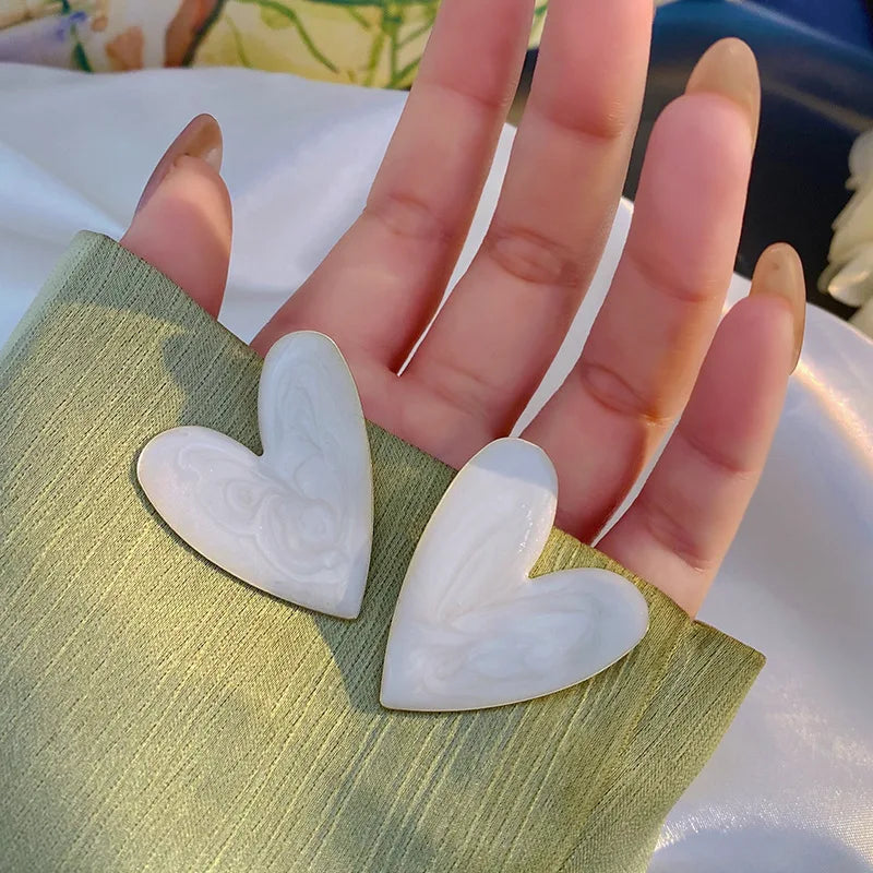 Big Heart Stud Earrings for Women Girl Korean Love Drop Glaze Aesthetic Daily Life Minimalist Jewelry
