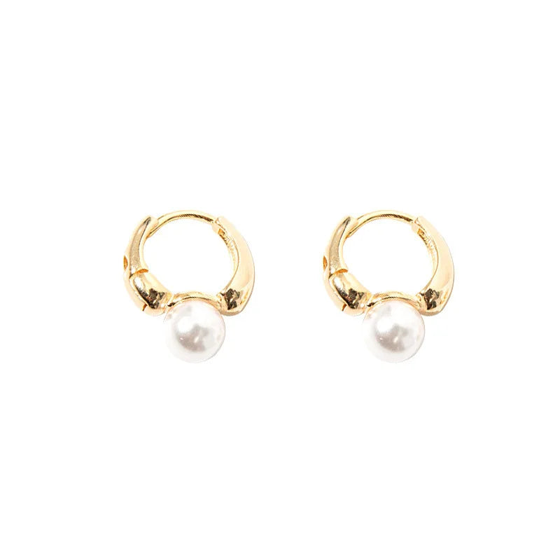 2022 New Cute Pearl Studs Small Hoop Earrings for Women Gold Color Eardrop Minimalist Tiny Huggies Hoops