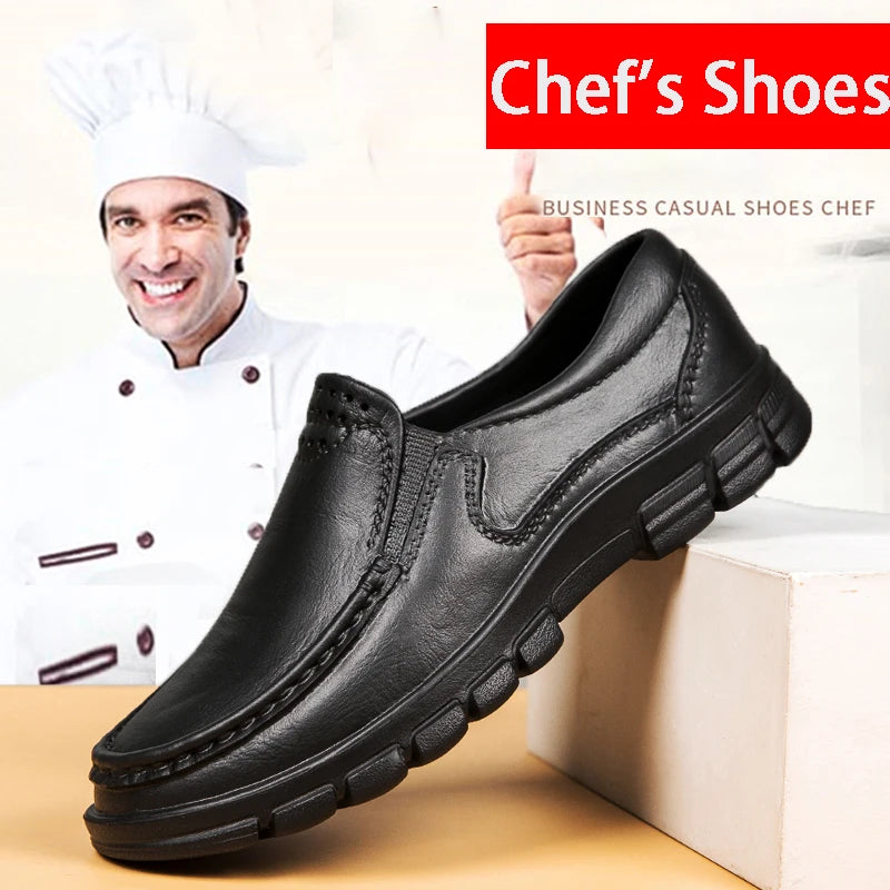 Chef Shoes Non-slip Oil-proof Kitchen Work Shoes Business Casual Leather Shoes Staff Comfortable Loafers Outdoor Fishing Shoes