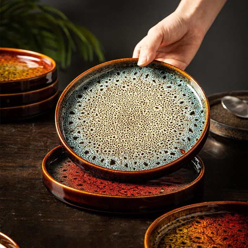 Ceramic household dish Ceramic dumpling plate ins high appearance level Western plate Japanese round tray