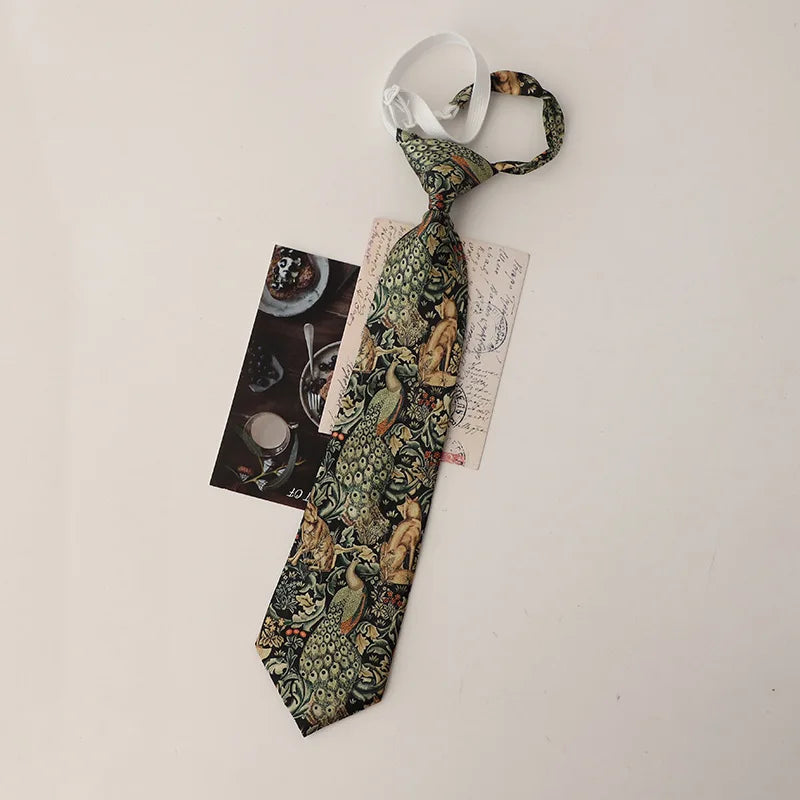 33cm Length Casual Trendy JK Ties Preppy Chic College Girl Short Necktie Polyester Floral Animal Printed Lazy-tie Vintage Cravat