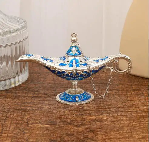 12cm(4.7")Classic Rare Hollow Legend Aladdin Magic Genie Lamps Incense Burners Retro Wishing Oil Lamp Home Decor Gift