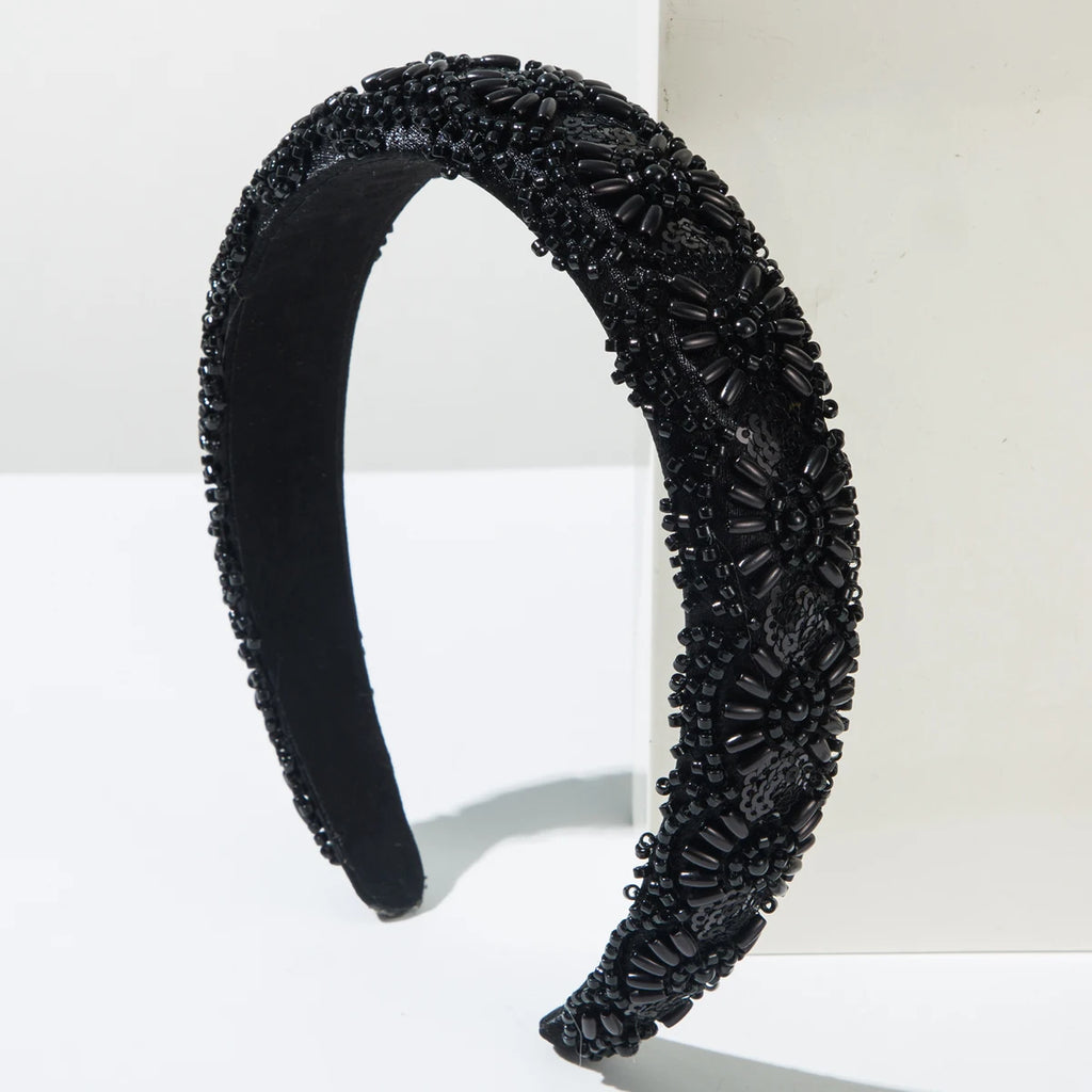 New Minimalist and Versatile Headband With Hand Sewn Rice Beads and Sequins, Exuding a High Cranial Top and Outdoor Style