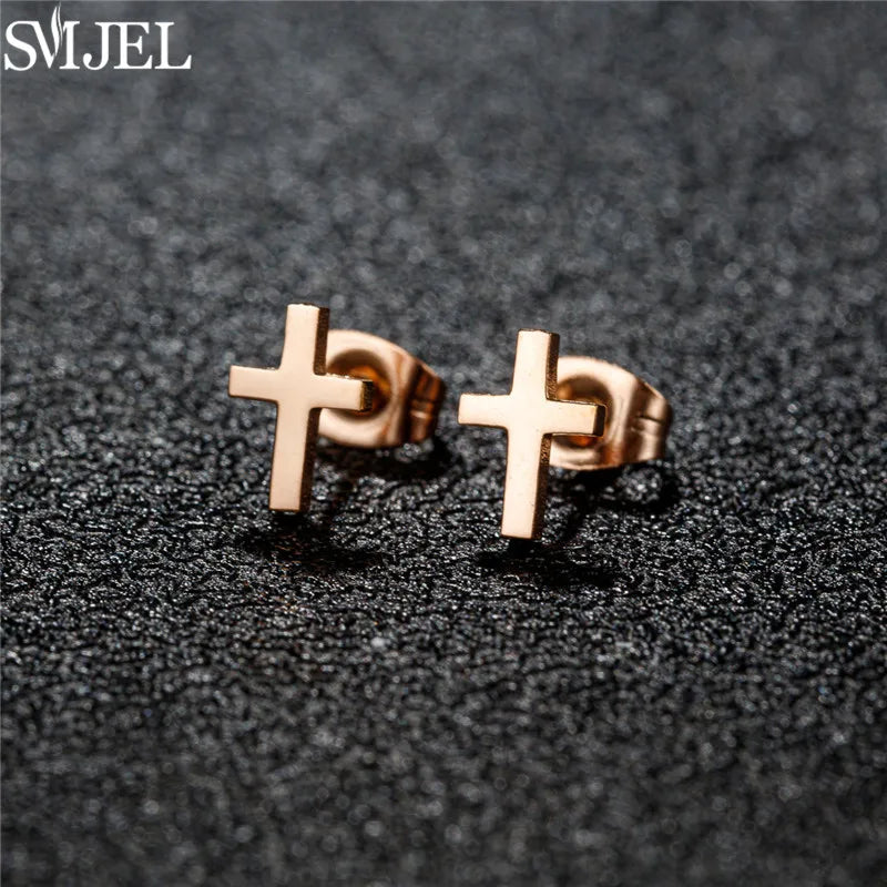 Simple Big Cross Earrings Brinco Stainless Steel Mini Stud Earring for Women Punk Crucifix Cartilage Tragus Ear Piercing Jewelry