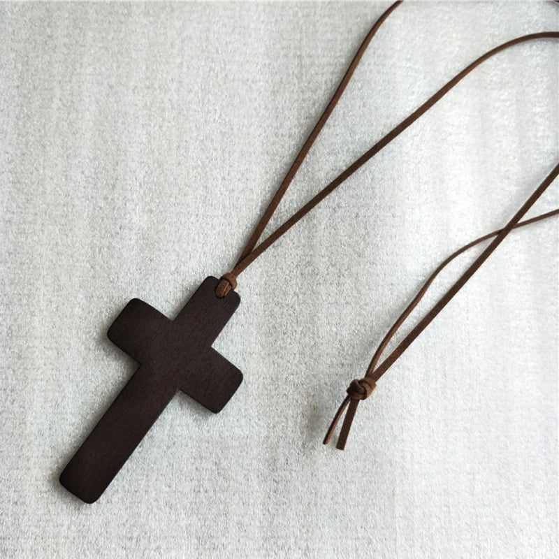 Natural for Cross Pendant Necklace Handmade Wooden Crosses Crucifix Jesus Christ Necklace Pendant Ornaments Women M