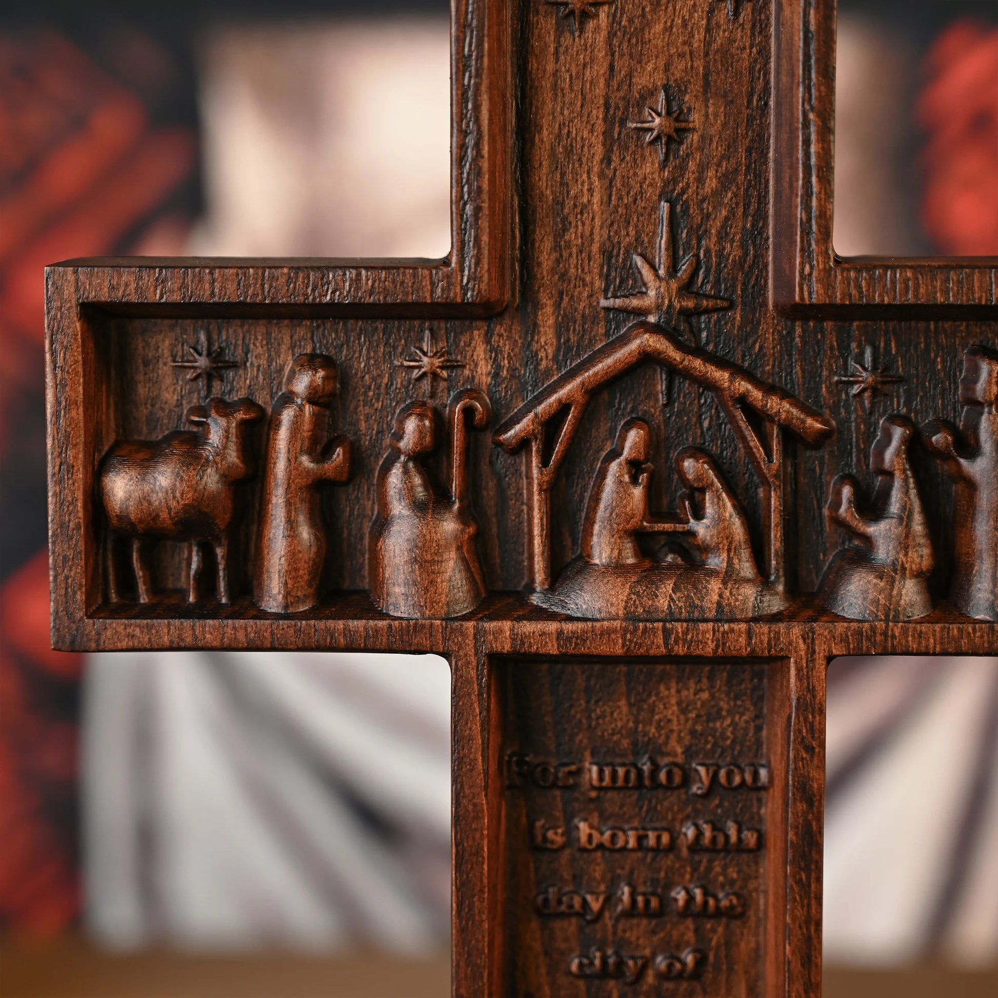 Wood carving Jesus birth cross crafts home church decoration cross-border ornaments solid wood pendant wooden foreign trade