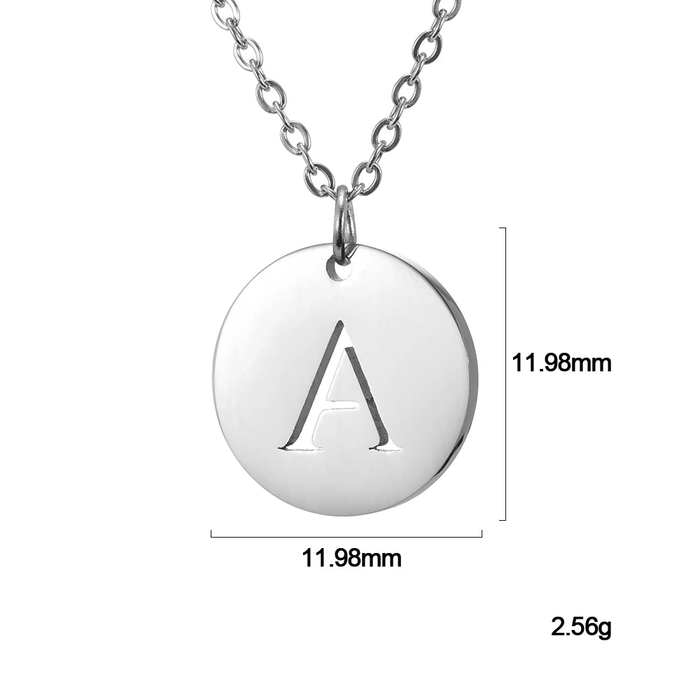 Kkjoy Fashion Stainless Steel Gold Color Minimalist Metal Round A-Z 26 Initials Necklace for Women Jewelry Gift Wholesale New in