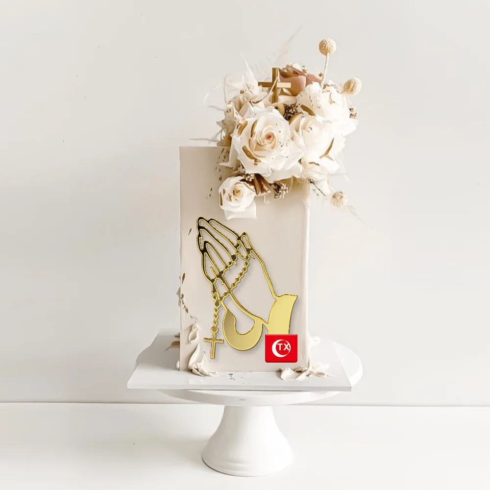 New Baptist Cake Topper Boys and Girls Pigeons IHS Eucharist Golden Cake Topper for Birthday Party Acrylic cake decoration