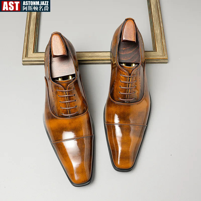 Italian Patent Leather Mens Formal Shoes Luxury Brand Handmade Quality Autumn Designer Fashion New Black Business Work Shoes Man