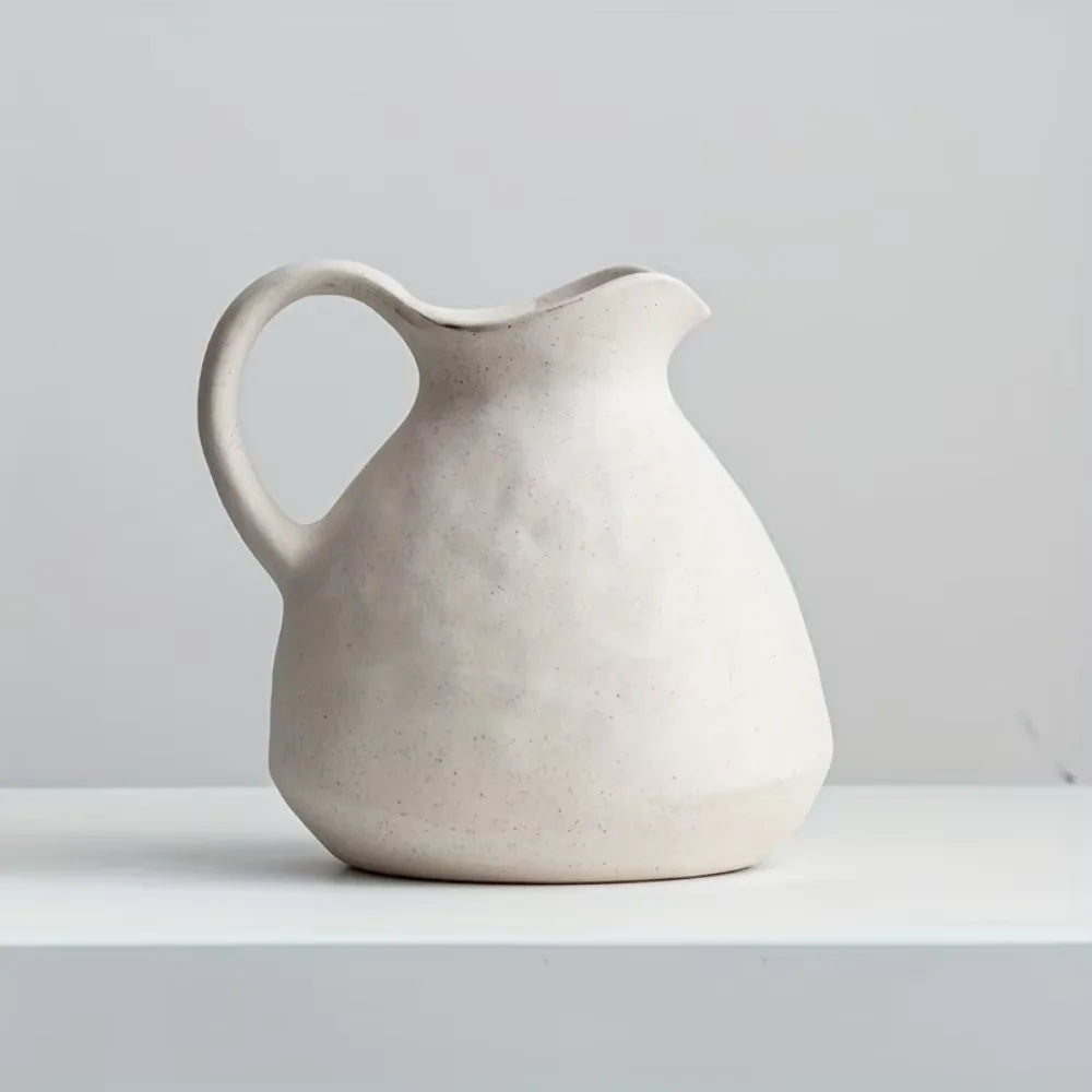 1PC Charming Rustic Ceramic Vase with Handle - Vintage Farmhouse Kettle for Home Decor & Tabletop Display