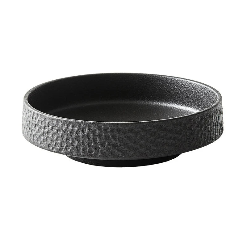 Anti-scratch Ceramic Salad Deep Plate Retro Rice Bowl Hammer Pattern Shallow Mouth Pasta Plate Western Restaurant Tableware