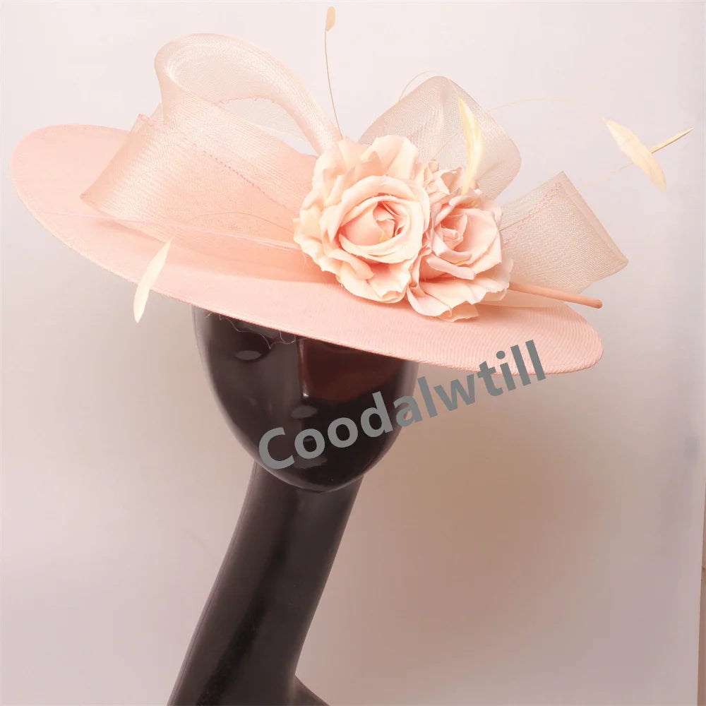 Elegant Women Church Derby Big Fascinator Hat Formal Dress Church Headpiece Bride Femme Marriage Chapeau Cap Flower Millinery