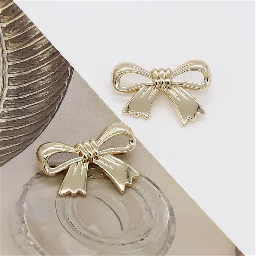 10pcs Golden Bow Shaped Metal Buttons,Sewing Accessories for Clothing Buttons, Suitable for Knitting Sweaters, Dresses, Shirts