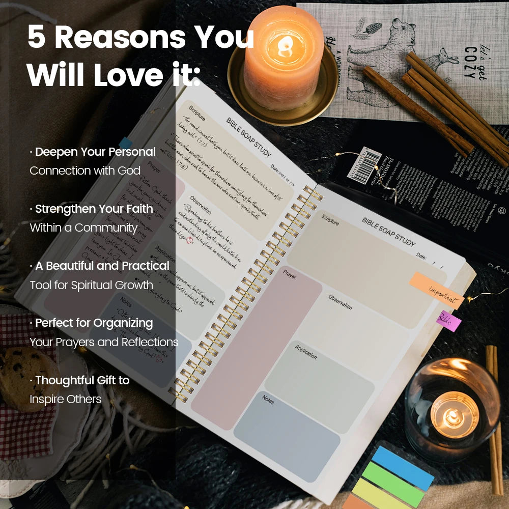 Daily Bible Study Journal - S.O.A.P Method Bible Study Supplies Church Notes Notebook for Men or Women, with Color Index Sticker