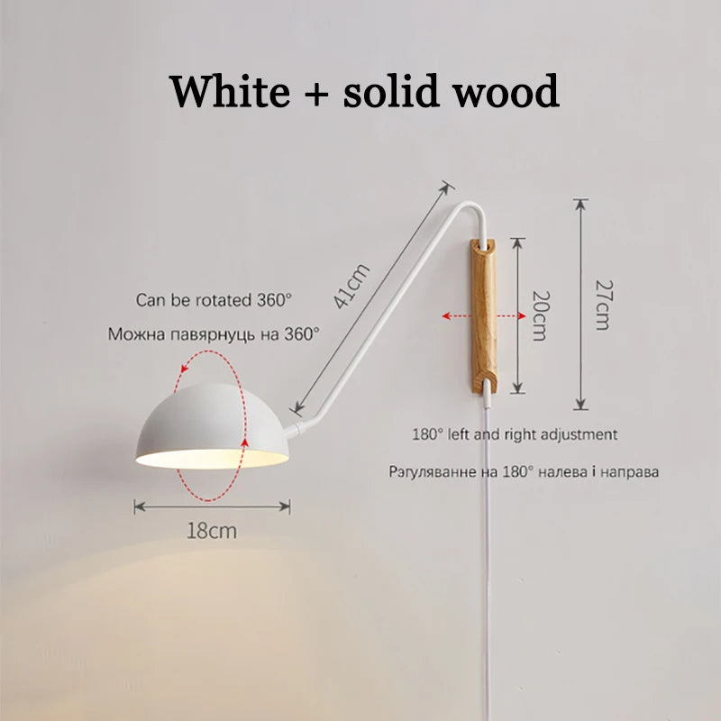 Scandinavia Minimalist Bedside Wall Lamps Rotating Swing Arm Iron Wall Hanging Light Home Decor Bedroom Living Room Reading Lamp