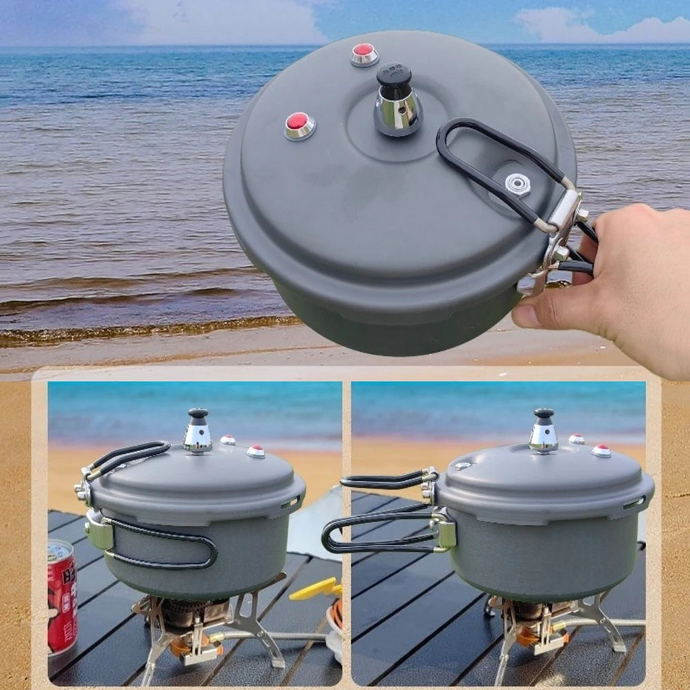 Camping Mini Pressure Cooker Outdoor 1-3 Person Aluminum Cookware Pot with Carry for  Bag, Foldable Handle 80Kpa Pressure Pot