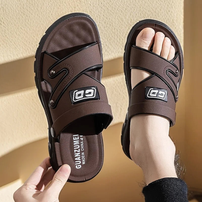 2025 New Men's Sandals Leather Platform Beach Summer Outer Wear Dad Non-slip Wear-resistant Dual-purpose Cool Slippers Men Shoes