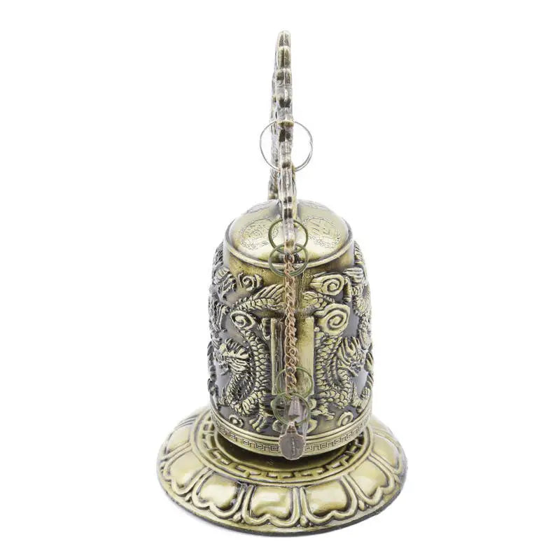 Exquisite Antique Home Decoration Zinc Alloy Vintage Style Bronze Slot Dragon Carved Buddhist Bell Chinese Geomantic Artware 1PC