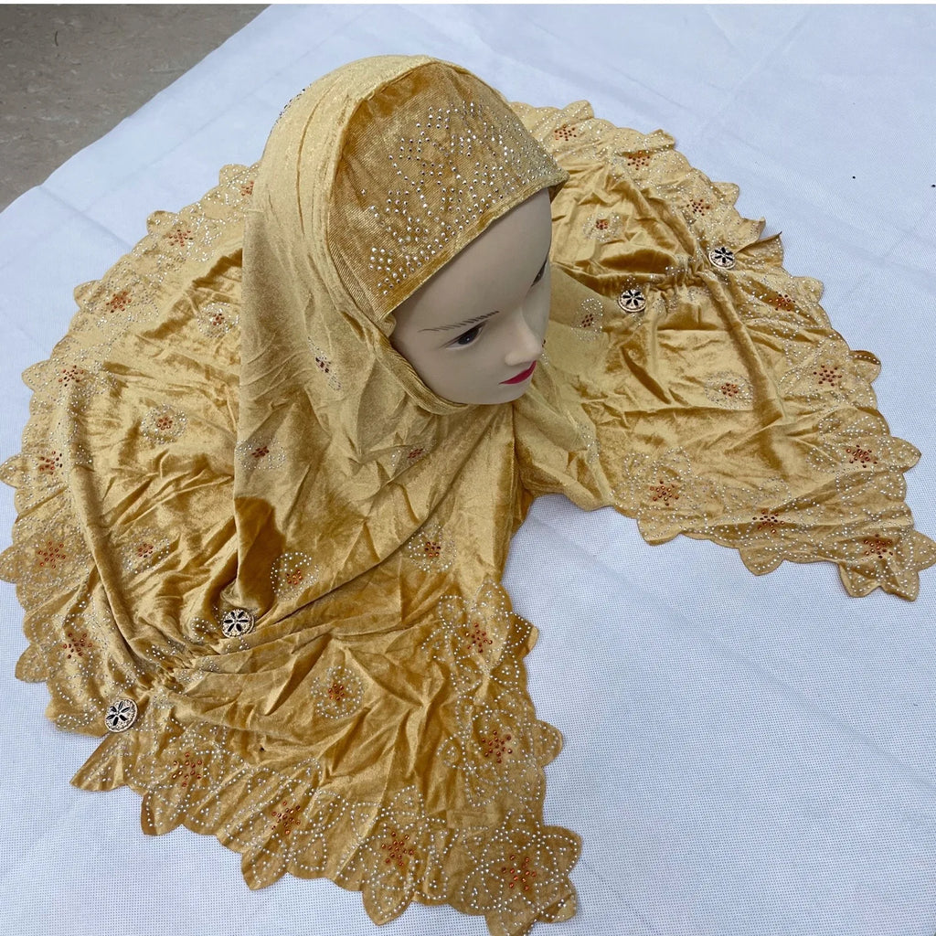 2024Fashion Muslim Cap For Women Beaded Hijab Muslim Turban Female Head Wrap Shawls and Wraps Foulard Femme 60*80Cm