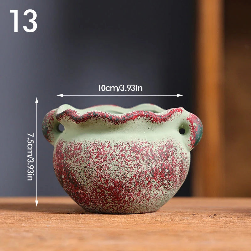 Mediterranean Style Flower Pot Retro Red Pottery Flower Pots Vintage Printed Creative Ceramic Succulent Planters Indoor Outdoor