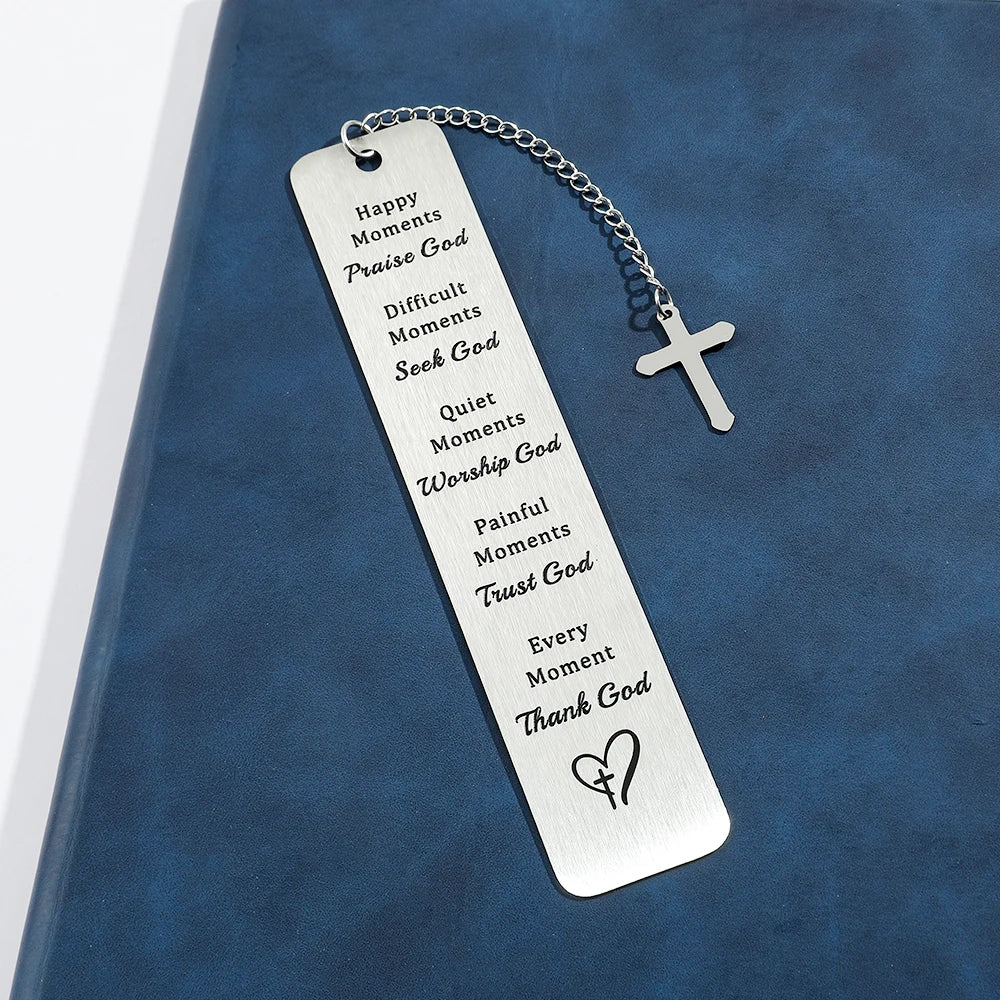 Stainless Steel Bible God Bookmarks with Cross Tassel Book Lover Gifts Reading Supplies Bible Reading Studying Accessories Gifts