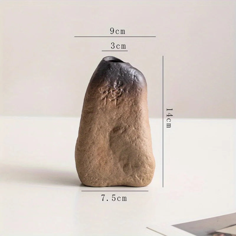 Unique Rustic Ceramic Vase in Stone Shape for Fresh and Dried Flowers Succulents and Hydroponic Plants Decor