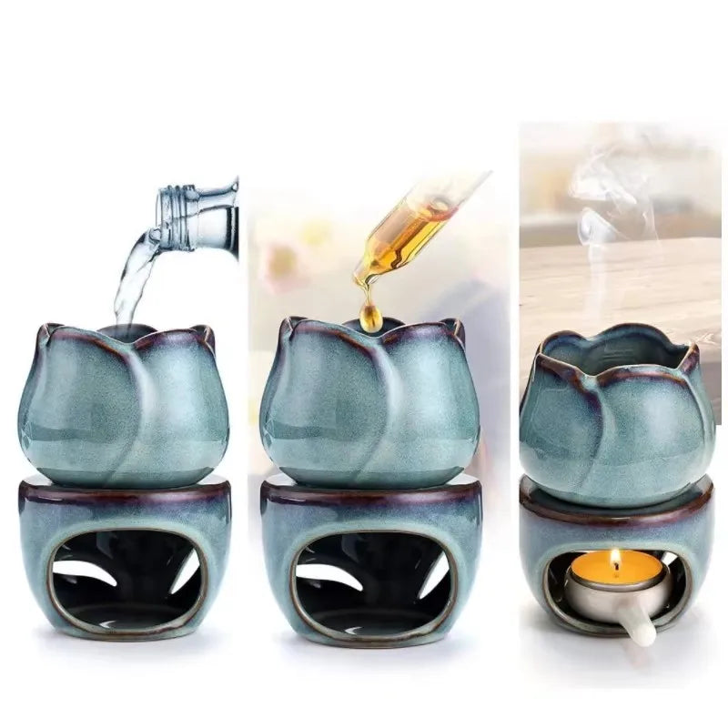 120ml Separate Vaporizer Ceramic Essential Oil Heating Stove Tulip Indoor Aromatherapy Lamp Tea Oven Warmer Incense Burner