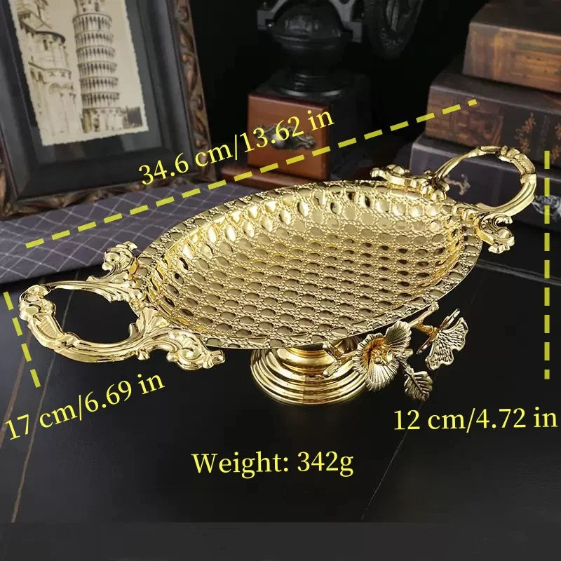 European Vintage Iron Art Metal Fruit Tray Gold round Serving Plate Home Living Room Decor Kitchen Storage Dish