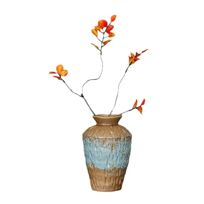 European Style Retro Style Ceramic Vase Living Room Advanced Sense Coarse Clay Pot Simple Dried Flower Arrangement Decoration