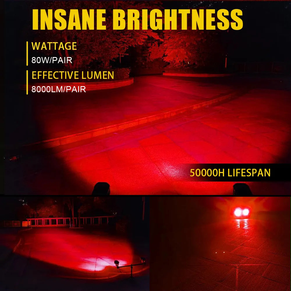 3 Inch LED Light Bar Red Green 12-24V Driving Fog Lights Auto Spotlights Work Lights for 4x4 Offroad Motorcycle Fishing Hunting