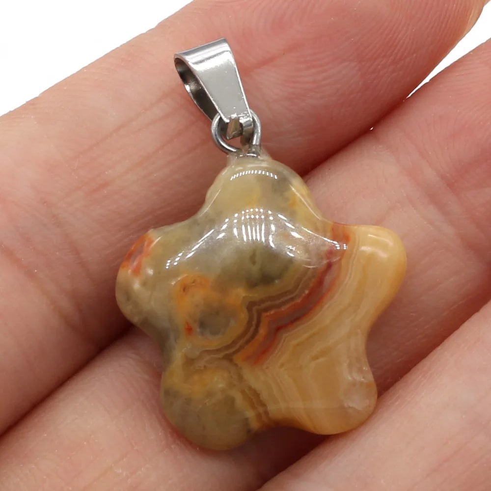 Natural Stone Pendant Rose Quartzs Agate Unakite Pentagram Shape Charms For Making DIY Jewelry Necklace Bracelet Size 20x20mm