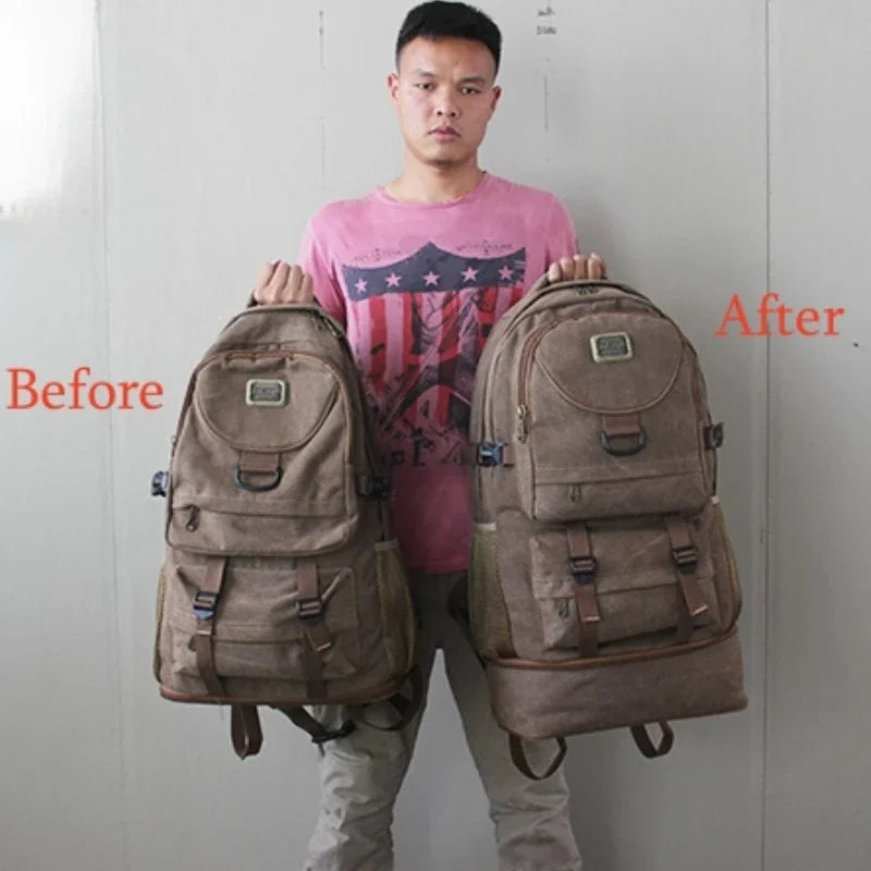 60L Large Capacity Outdoor Hiking Camping Backpack Men's Canvas Luggage Work Bag Tactical Rucksack Climbing Travel Back Pack