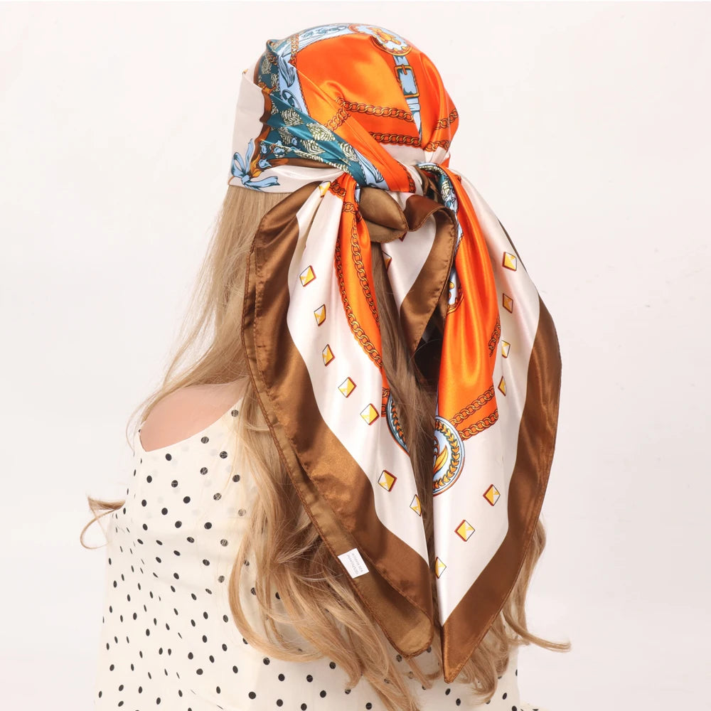 Silk Head Scarf Women Luxury Fashion Hair Scarve Summer Foulard Femme Satin Shawl Kerchief 90cm Square Headscarf Bandana Cheveux