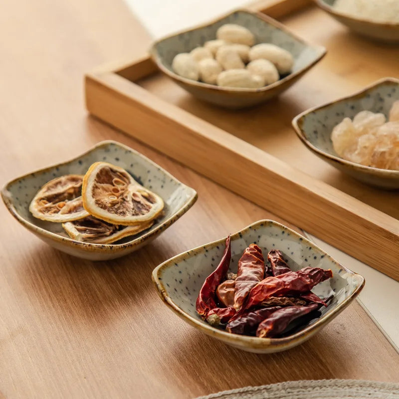 Japanese Cartoon Antique Seasoning Dishes Ceramic Square Plate Creative Cartoon Seafood Sauce Dish Home Kitchen Tableware