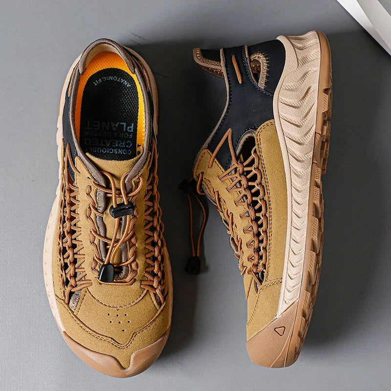Summer Men Sandals Genuine Leather Casual Sandals Outdoor Antiskid Designer Round Toe Sandals Breathable Waterproof Beach Shoes