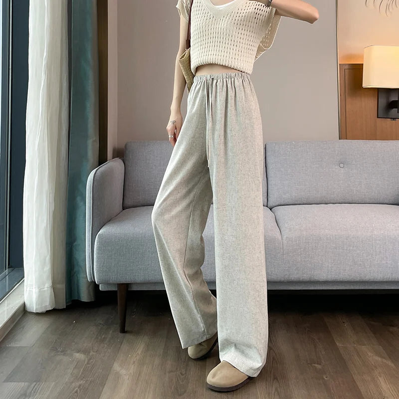 Linen Pants For Women Summer 2025 New Arrival High Waist Loose Casual Pants Trousers Korean Style Fashion Women's Pants
