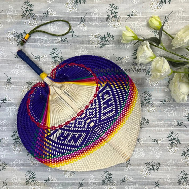 1pc Natural Bamboo Raffia Hand Fan Summer Cooling Supplies Hand Colored Woven Fan Farmhouse Wall Decoration Wedding Party Gift