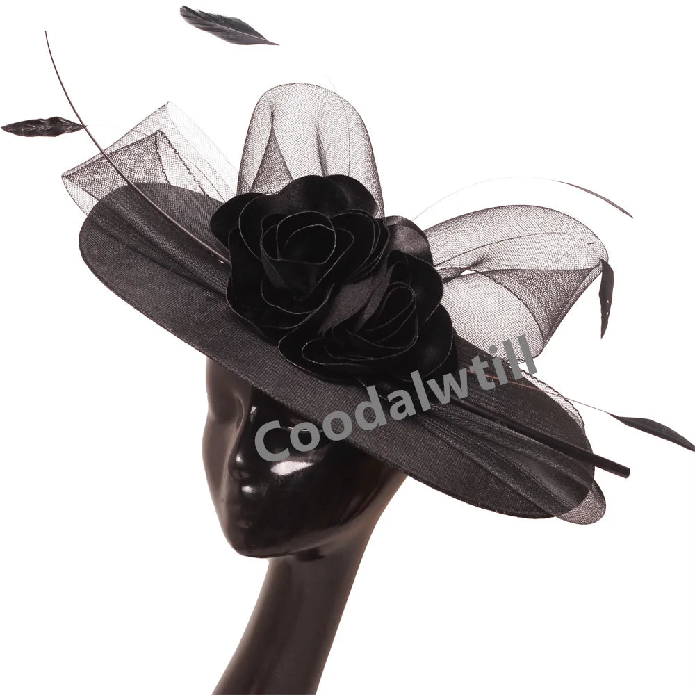Elegant Women Church Derby Big Fascinator Hat Formal Dress Church Headpiece Bride Femme Marriage Chapeau Cap Flower Millinery