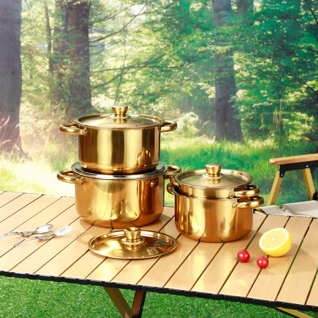 4/5-piece golden stainless steel pot set, deepened and thickened, universal for induction cookers and gas stove