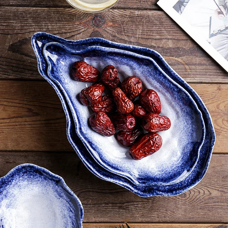 Japanese Restaurant Retro Creative Ceramic Kiln Change Tableware Sushi Sashimi Plate Cold Dish Small Dish Oyster Shell Tableware