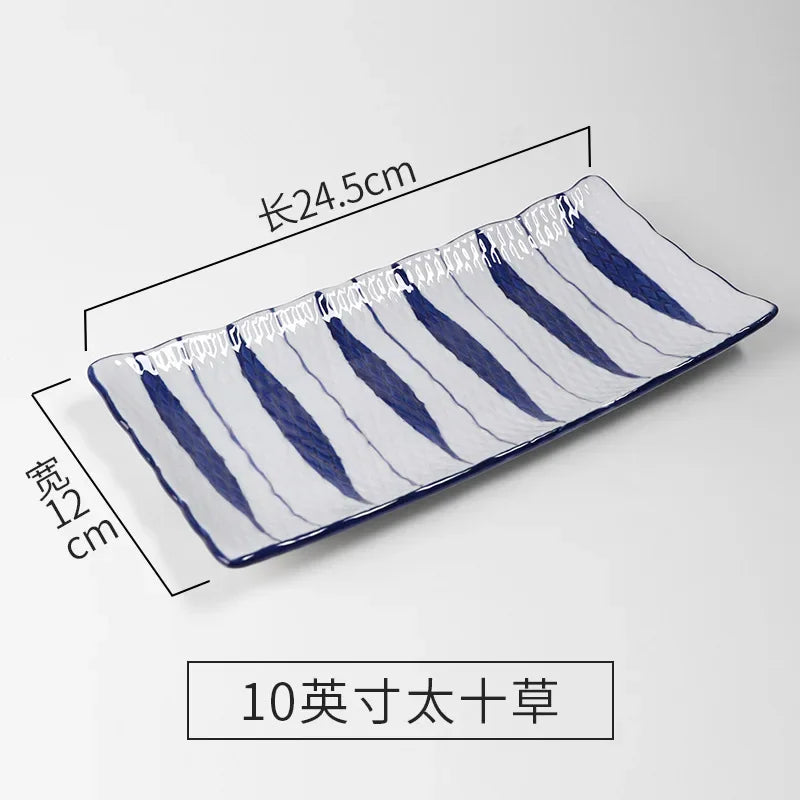 Plate Japanese Ceramic Tableware High Temperature Underglaze Color Hand-painted Tableware New Chinese Creative Rectangular