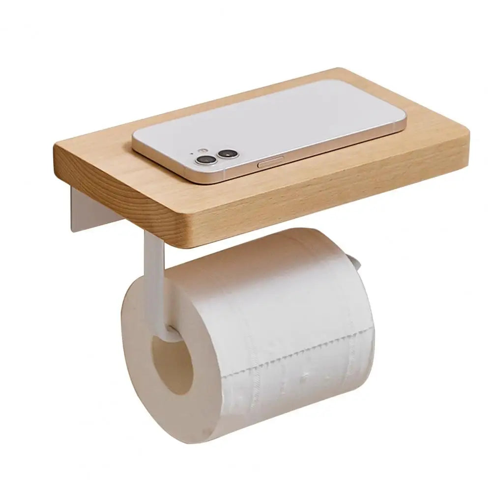 Tissue Rack Space-saving Wall Mounted Punch Free Wooden Bathroom Tissue Stand Easy To Install Toilet Storage Shelf For Dorm