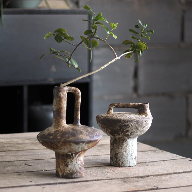 Ceramic Vase Crude Pottery Hand-made Ceramic Bottle Flower Vase Floral Arrangement Accessories Home Decoration Terrarium